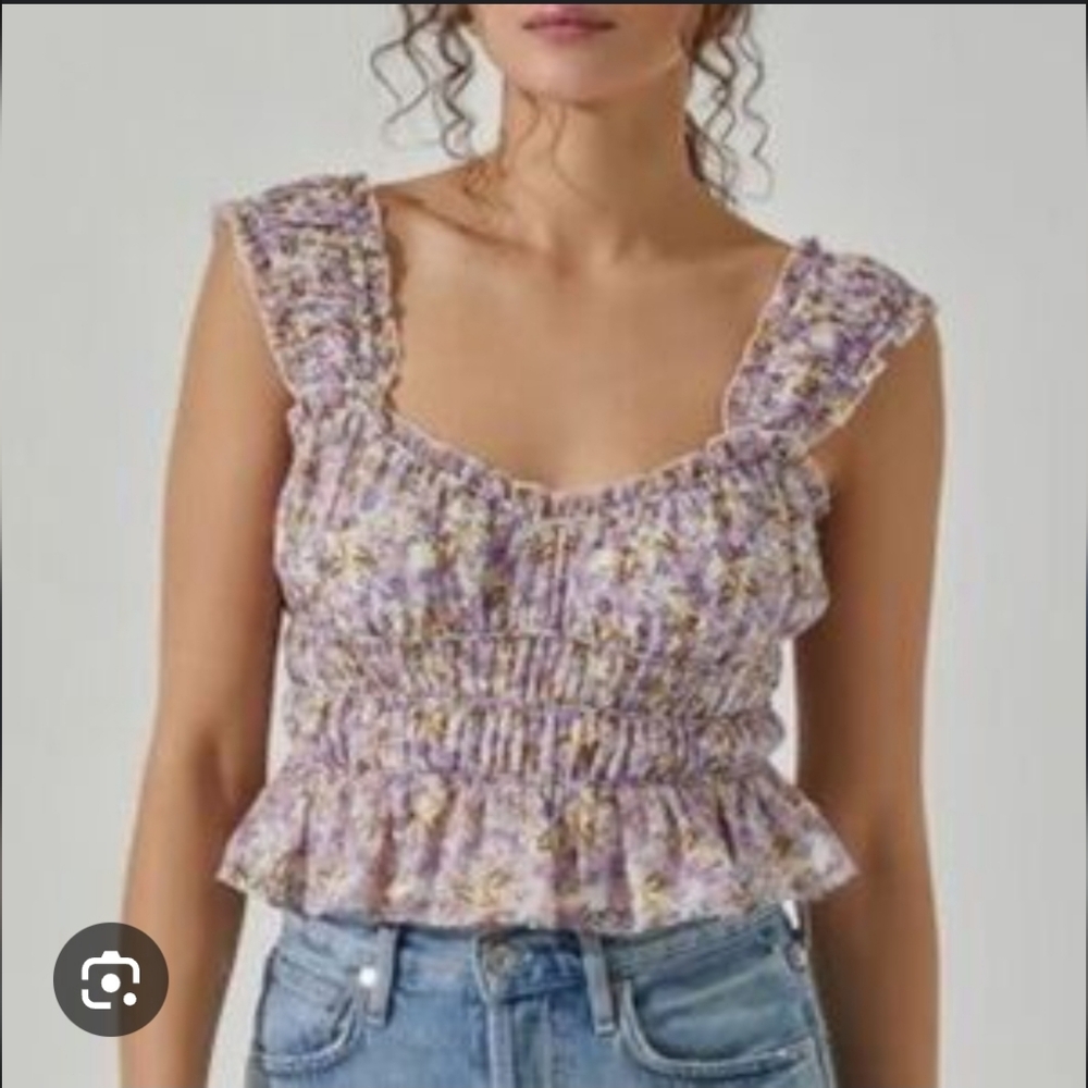 Fairy whimsy‎ celestial smocked tiered ruffle sleeveless lavender floral Sz L